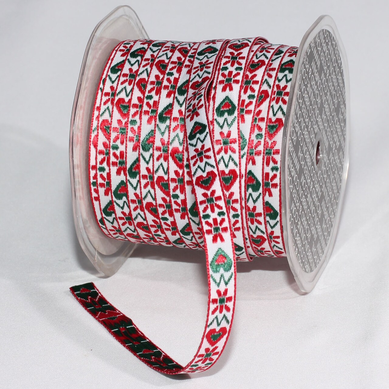 The Ribbon People Red and Green Bavaria Jacquard Print Craft Ribbon 0.5" x 50 Yards